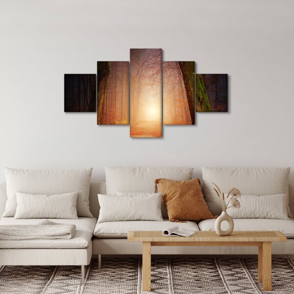 Obraz jesiennego lasu we mgle (125x70 cm)