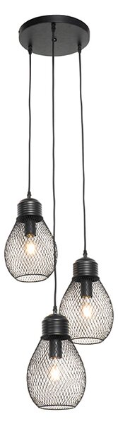 Designerska lampa wisząca czarna 3-punktowa - Raga Oswietlenie wewnetrzne