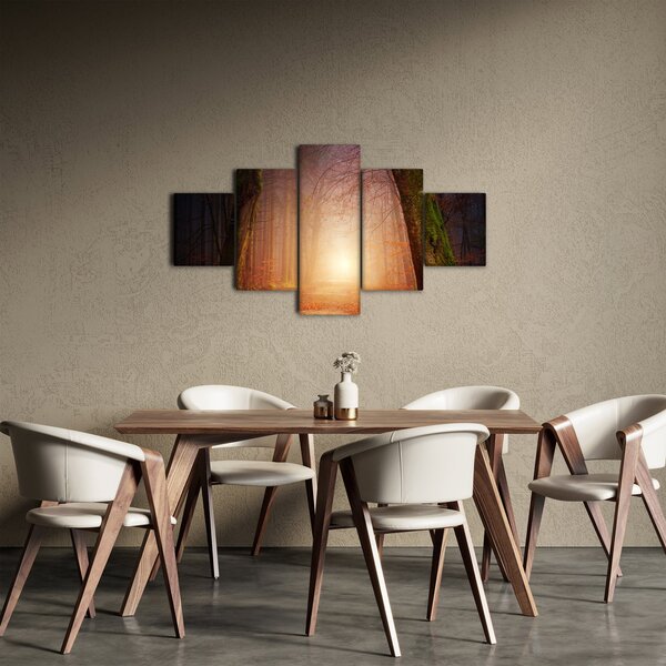 Obraz jesiennego lasu we mgle (125x70 cm)