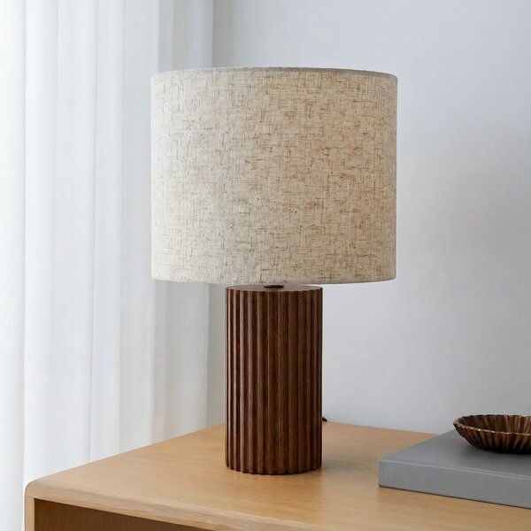 Lampa Stołowa Lindby, Kimiko, drewniany, salon, tkanina | tekstylia, skandynawski