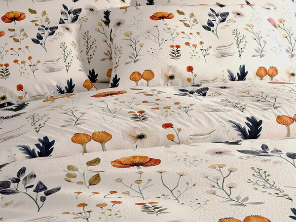 Zestaw pościeli z mikropluszu PAPAVA kremowy + prześcieradło z mikropluszu SOFT 180x200 cm biały, łóżko podwójne