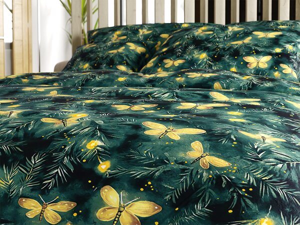 Pościel z mikropluszu YELLOW BUTTERFLY ciemnozielone Rozmiar pościeli: 70 x 90 cm | 140 x 200 cm