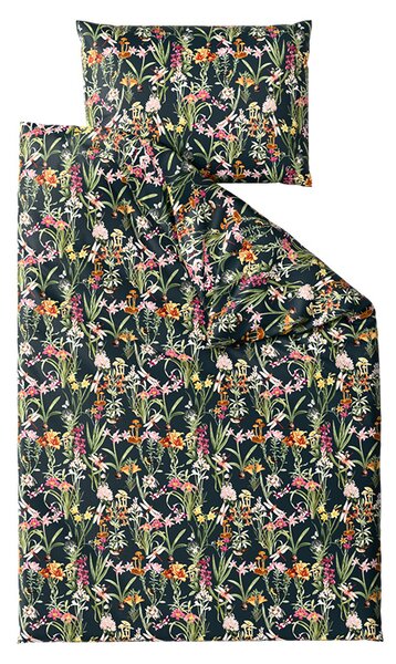 Zestaw pościeli z mikropluszu MYSTIC GARDEN ciemnozielona + prześcieradło z mikropluszu SOFT 90x200 cm białe, pojedyncze łóżko