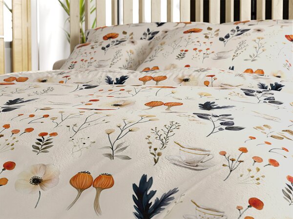 Zestaw pościeli z mikropluszu PAPAVA kremowy + prześcieradło z mikropluszu SOFT 180x200 cm biały, łóżko podwójne