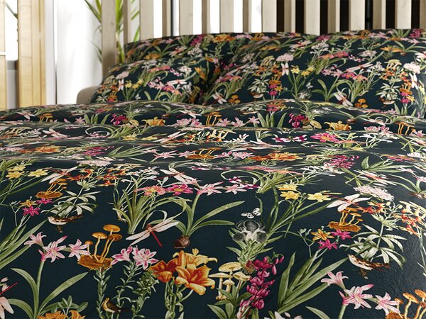 Zestaw pościeli z mikropluszu MYSTIC GARDEN ciemnozielona + prześcieradło z mikropluszu SOFT 90x200 cm białe, pojedyncze łóżko
