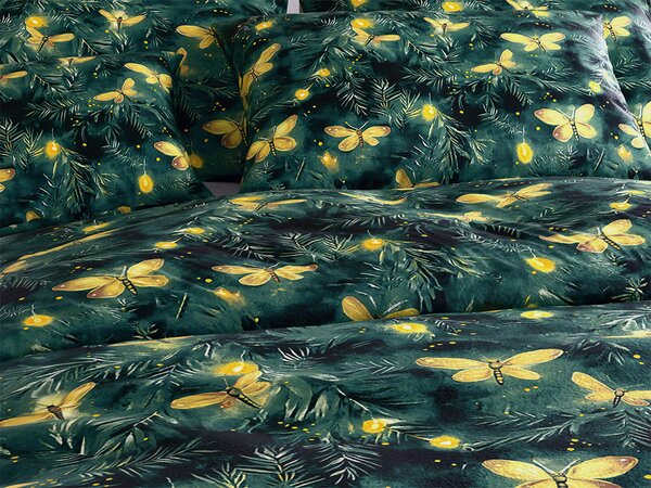 Pościel z mikropluszu YELLOW BUTTERFLY ciemnozielone Rozmiar pościeli: 70 x 90 cm | 140 x 200 cm