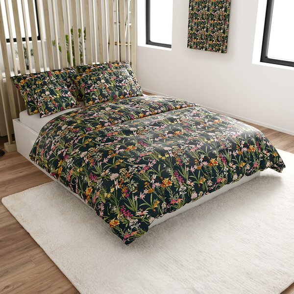 Zestaw pościeli z mikropluszu MYSTIC GARDEN ciemnozielona + prześcieradło z mikropluszu SOFT 90x200 cm białe, pojedyncze łóżko