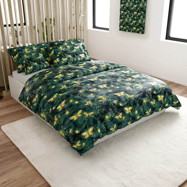 Pościel z mikropluszu YELLOW BUTTERFLY ciemnozielone Rozmiar pościeli: 70 x 90 cm | 140 x 200 cm