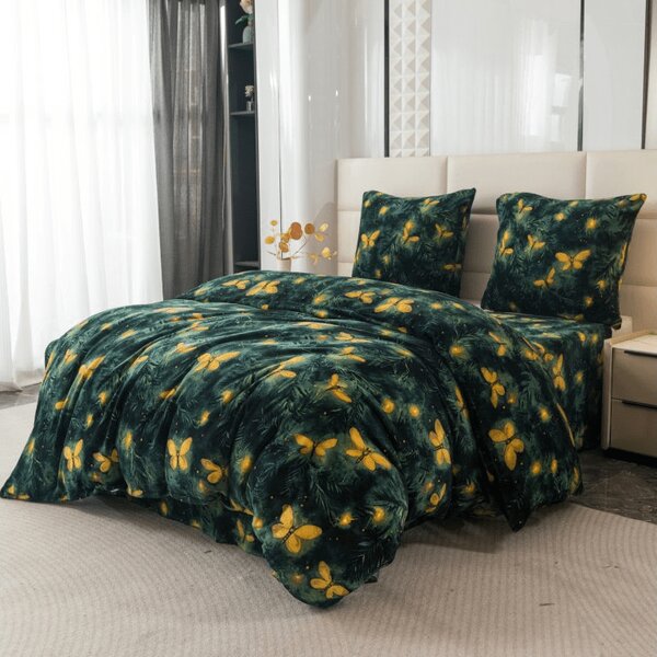 Pościel z mikropluszu YELLOW BUTTERFLY ciemnozielone Rozmiar pościeli: 70 x 90 cm | 140 x 200 cm
