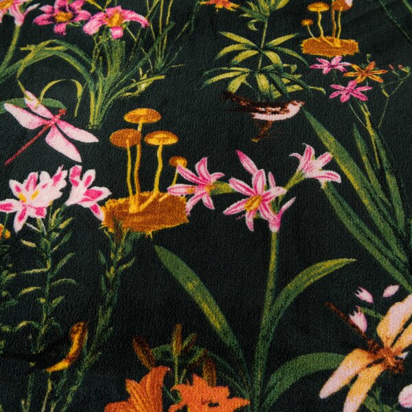 Zestaw pościeli z mikropluszu MYSTIC GARDEN ciemnozielona + prześcieradło z mikropluszu SOFT 90x200 cm białe, pojedyncze łóżko