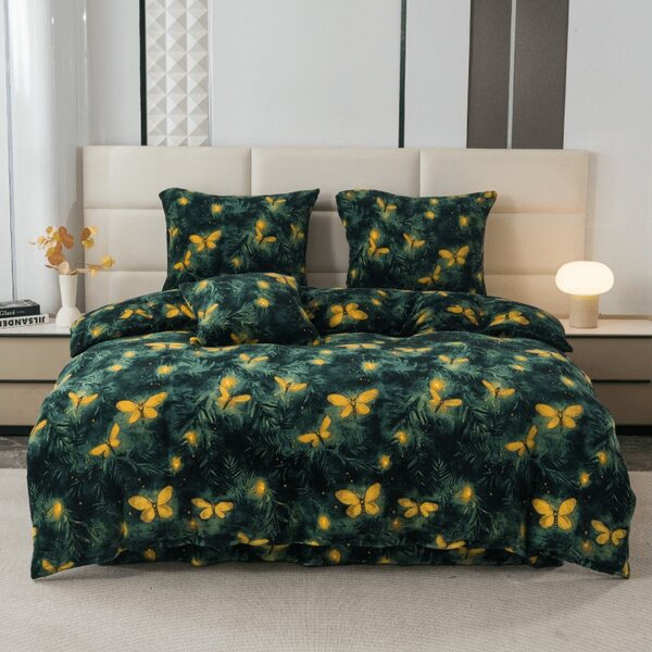 Pościel z mikropluszu YELLOW BUTTERFLY ciemnozielone Rozmiar pościeli: 70 x 90 cm | 140 x 200 cm