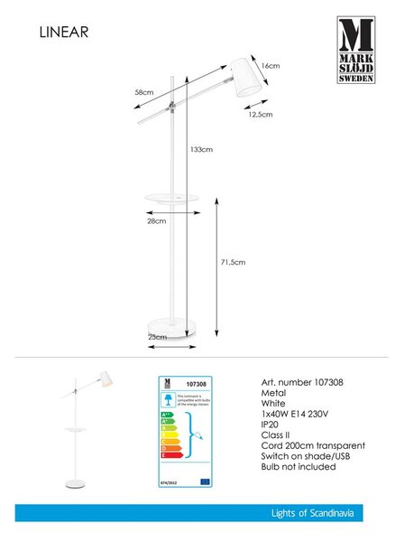 Biała lampa stojąca z półką Markslöjd Linear
