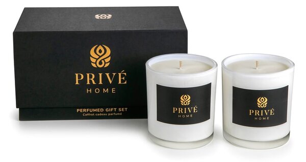 Zestaw 2 białych świec zapachowych Privé Home Safran-Ambre Noir/Black Wood