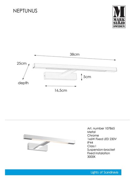 Kinkiet LED w kolorze srebra (długość 38 cm) Neptunus – Markslöjd