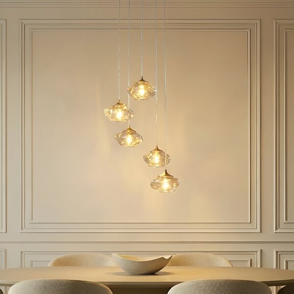 Lampa Wisząca Lindby, Piatra, ściemnialny, transparentny, salon, szkło, nowoczesny