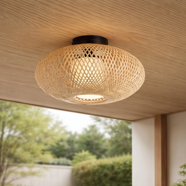Lampa sufitowa Japandi bambusowa 42 cm IP44 - Moana