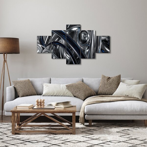 Obraz szarej abstrakcji z niebieskim (125x70 cm)