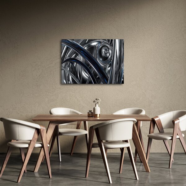 Obraz szarej abstrakcji z niebieskim (70x50 cm)