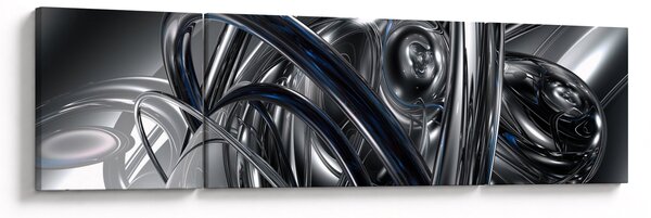 Obraz szarej abstrakcji z niebieskim (170x50 cm)