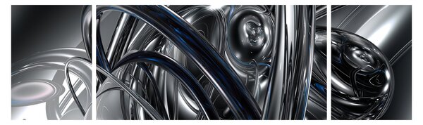 Obraz szarej abstrakcji z niebieskim (170x50 cm)