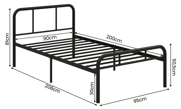 Metalowa rama łóżka na materac 90 x 200 cm