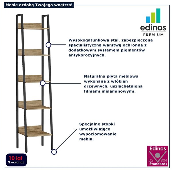 Wąski industrialny regał metalowy dąb artisan T0-B95