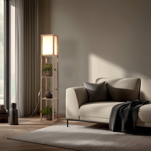 Lampa stojąca Birta Lindby, jasne drewno, salon / jadalnia, drewno, nowoczesny