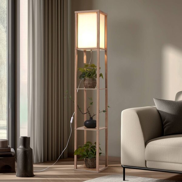 Lampa stojąca Birta Lindby, jasne drewno, salon / jadalnia, drewno, nowoczesny