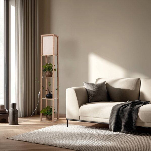 Lampa stojąca Birta Lindby, jasne drewno, salon / jadalnia, drewno, nowoczesny