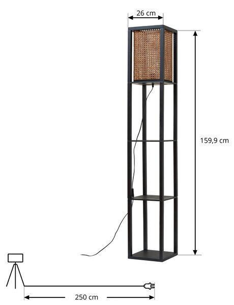 Lampa stojąca Birta Lindby, czarny, salon / jadalnia, drewno, nowoczesny