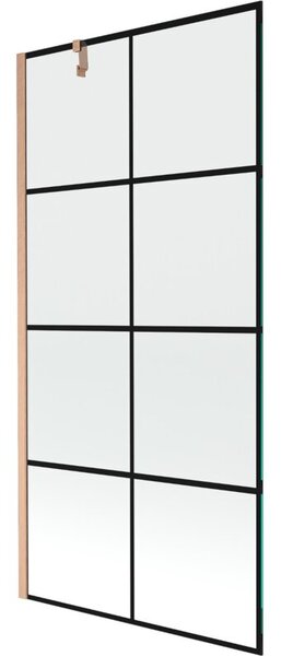 Mexen Next parawan nawannowy 1-skrzydłowy 90 x 150 cm, czarna kratka, miedź szczotkowana - 895-090-000-00-77-65