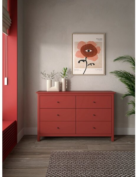 Czerwona niska komoda z drewna sosnowego 130x80 cm Misti – Marckeric