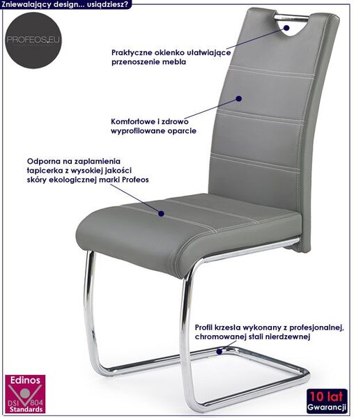 Stylowe popielate nowoczesne metalowe krzesło S6-D58