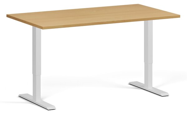 Biurko z regulacją wysokości, 140x80 cm, 1 silnik, biała podstawa, buk