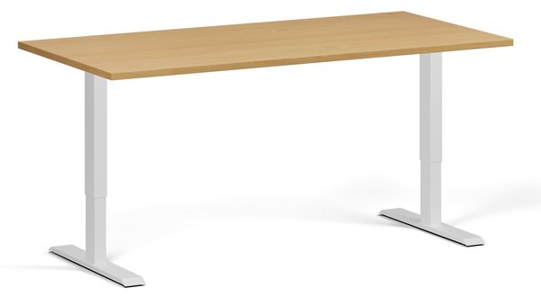 Biurko z regulacją wysokości, 160x80 cm, 1 silnik, biała podstawa, buk