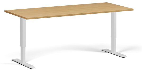 Biurko z regulacją wysokości, 180x80 cm, 1 silnik, biała podstawa, buk