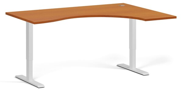 Ergonomiczne biurko z regulacją wysokości, 160x120 cm, 1 silnik, L/P, biała podstawa, czereśnia