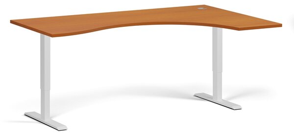 Ergonomiczne biurko z regulacją wysokości, 180x120 cm, 1 silnik, L/P, biała podstawa, czereśnia