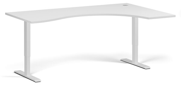 Ergonomiczne biurko z regulacją wysokości, 180x120 cm, 1 silnik, L/P, biała podstawa, biały