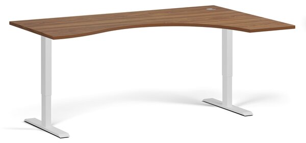 Ergonomiczne biurko z regulacją wysokości, 180x120 cm, 1 silnik, L/P, biała podstawa, orzech