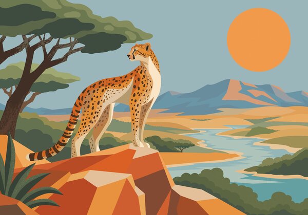 Fototapeta Gepard stojący na skale, Fototapety z zwierzętami, Popularne Fototapety, t01040 - Tapeko.pl