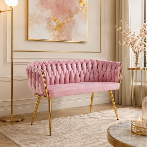 Sofa pleciona glamour do salonu piękności różowa welurowa złota ROSA