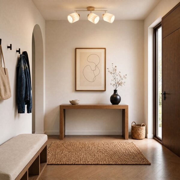 Lampa Sufitowa Lindby, Shiloh, ściemnialny, drewniany, salon, tkanina | tekstylia, nowoczesny