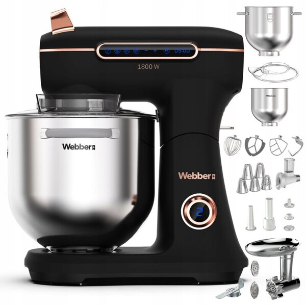 Robot kuchenny planetarny WEBBER Futura XEF900 1800W z szatkownicą i maszynką do mięsa Czarny