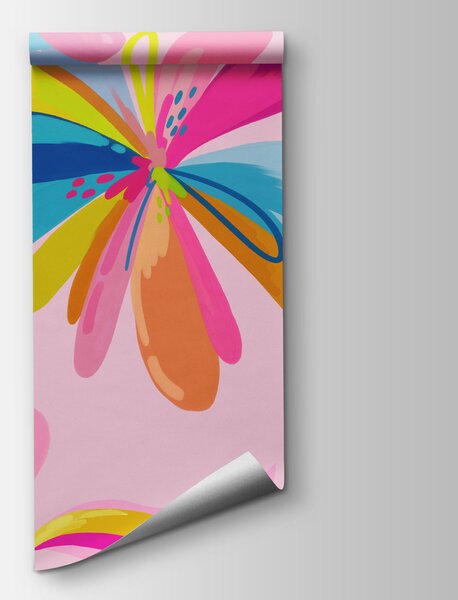 Fototapeta Kolorowe kwiaty na różowym tle, Fototapety Kwiaty, Popularne Fototapety, t01059v3 - Tapeko.pl