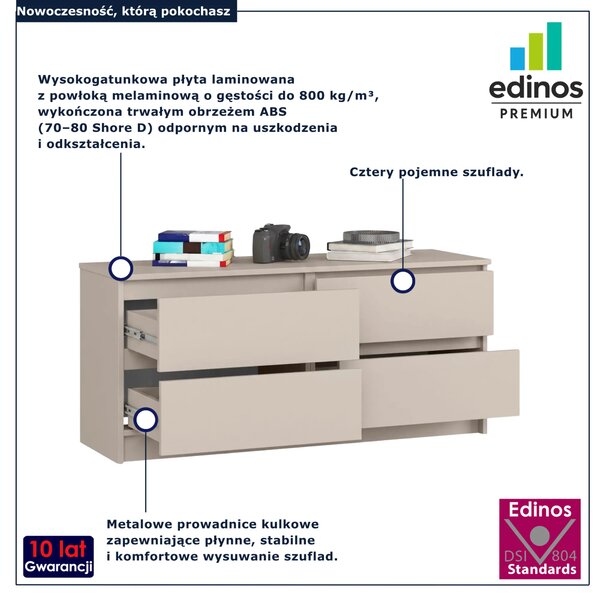 Kaszmirowa niska komoda z 4 szufladami H8-F89