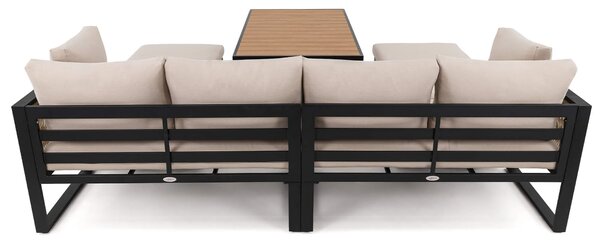 MebleMWM Zestaw mebli ogrodowych RAVENA + Stół Sycylia | Aluminium czarny | Beżowe poduszki