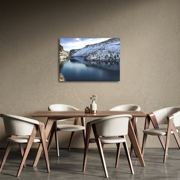 Obraz - zimowy krajobraz z jeziorem (70x50 cm)