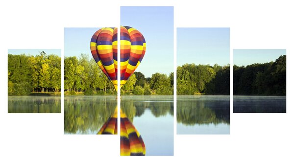 Obraz balonu na ogrzane powietrze nad jeziorem (125x70 cm)