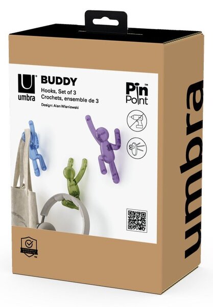 Plastikowe haczyki zestaw 3 szt. bez wiercenia Buddy – Umbra